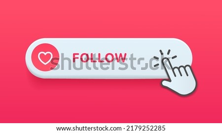 3D minimal pastel color follow button with heart icon and arrow for UI, mobile app, website, social media, blog, mobile game.