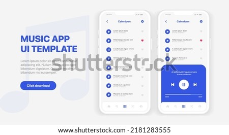 Web mobile application interface for music player application for mobile app, business, website. Sound app UI UX GUI template. Responsive website wireframes. Web design UI kit. Music Dashboard.