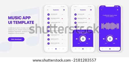 Web mobile application interface for music player application for mobile app, business, website. Sound app UI UX GUI template. Responsive website wireframes. Web design UI kit. Music Dashboard.