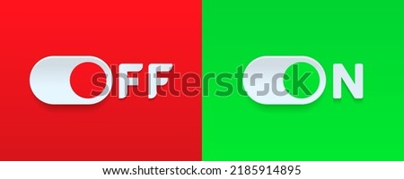 On and Off toggle switch creative logo. Switch toggle buttons ON OFF. Material design switch buttons set. Open and close ui icons. Active and Inactive icon. Stock Vector.