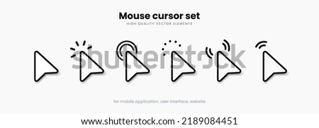 Mouse click cursor set. Hand Cursor. Click icon. Mouse pointer set. Arrow cursor. Pointer click icon. Clicking cursor, pointing hand clicks and waiting loading icons. Website arrows or hand icon.