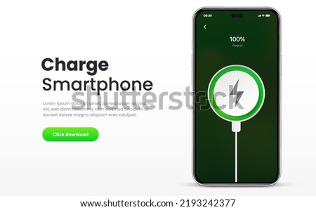 Battery charging process. Phone charge showing on smartphone screen. Plugged and charging phone. Vector illustration EPS10.