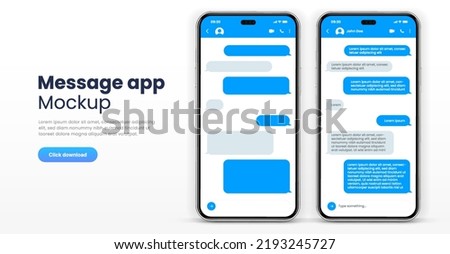 Message smartphone template. Mobile chatting sms app template bubbles. Message bubbles chat on smartphone icons. Phone chatting sms template bubbles. Isolated smartphone