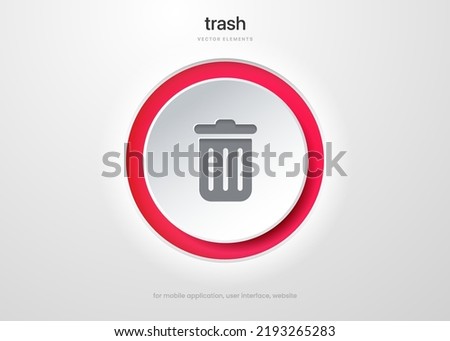 3d red trash, delete, cleaning, clean, erase, cross vector icon, symbol, sign, emblem, button, push button on white background for UI UX, website, mobile app.