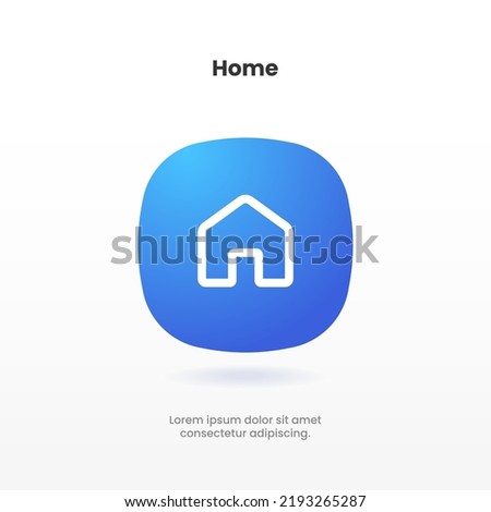 3d minimal modern home, homepage, base, main page, house icon emblem symbol, sign. 3d blue home icon. Mobile app icons. Device UI UX mockup. Isolated vector elements. 