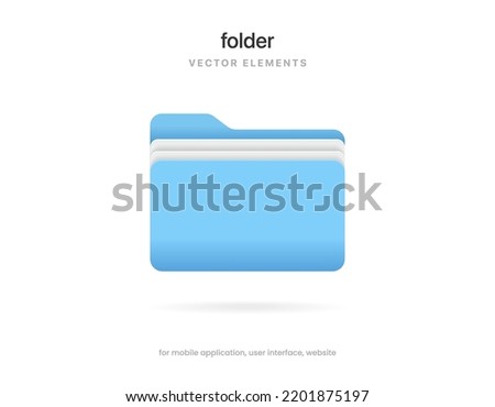 3d blue folder icon isolated on white background. Document symbol. 3d file icon. Binder sign modern, simple, vector, icon for website design, mobile app, ui. Vector Illustration