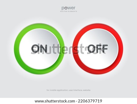 On and Off toggle switch icons push buttons. Switch toggle buttons ON OFF. Material design switch buttons set. Open and close ui icons. Active and Inactive icon. Stock Vector.