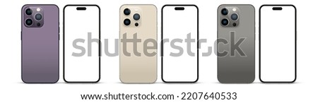 Istanbul, Turkey-September 28, 2022: New all colors smartphone released iPhone 14 pro front and back side. Smartphone mockup with blank white screen for ui ux, app, web, presentation, design.