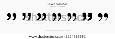 Set of quote mark, quotes icon, sign, symbol, emblem. Ditto marks icon set. Quotation marks. Dialogue discussion symbol for UI UX, website, mobile app.