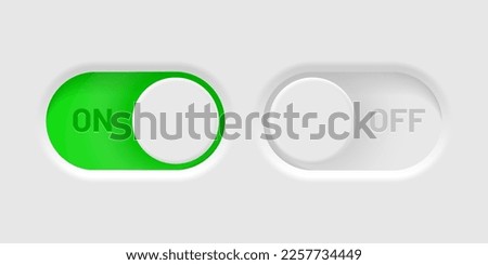 3d On and Off toggle switch icons. Switch toggle buttons ON OFF. Material design switch buttons set. Open and close ui icons. Active and Inactive icon. Stock Vector.