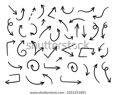 Hand drawn arrows collection Set simple flat arrows isolated on white background. Arrow mark icons and arrow paint. Stock vector. EPS10.