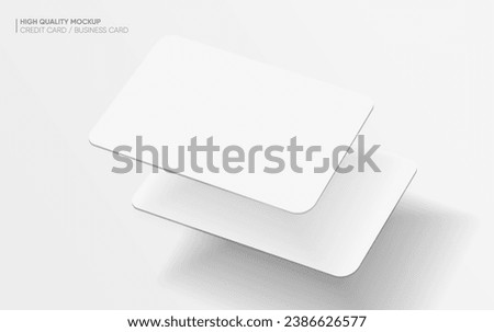 Close up two white blank business cards or credit card mockup on bright background vector EPS10