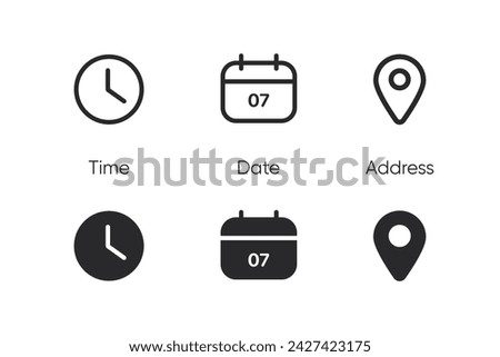 Time data and clock line icons. Clock icon in trendy flat and line style isolated on white background. Icons for date, time, era, duration, period, span, hour, minute, watch, timer, time keeper