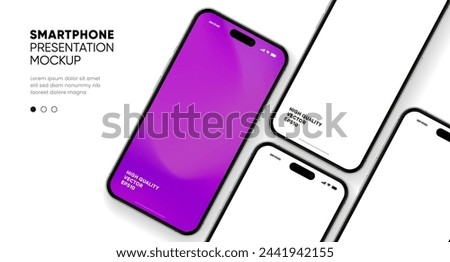 Realistic smartphone mockup. Mobile phone vector with isolated on white background. Device front view. 3D mobile phone with shadow. Realistic, high quality smart phone mockup for ui ux presentation.