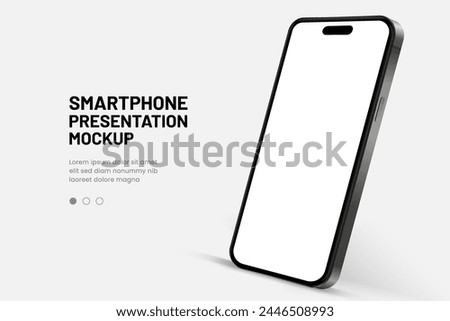 3D realistic high quality smartphone mockup with isolated background. Smart phone mockup collection. Device front view. 3D mobile phone with shadow on white background.