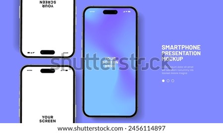 Realistic smartphone mockup. Mobile phone vector with isolated on white background. Device front view. 3D mobile phone with shadow. Realistic, high quality smart phone mockup for ui ux presentation.