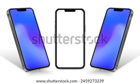 Realistic smartphone mockup. Mobile phone vector with isolated on white background. Device front view. 3D mobile phone with shadow. Realistic, high quality smart phone mockup for ui ux presentation.