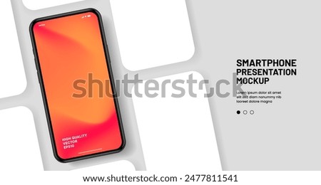 Realistic smartphone mockup. Mobile phone vector with isolated on white background. Device front view. 3D mobile phone with shadow. Realistic, high quality smart phone mockup for ui ux presentation.