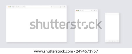 Web browser, internet browser search engine. Search bar for ui ux design and web site. Search address and navigation bar icon. Collection of search form templates for websites