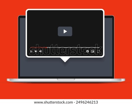 Social media video player screen template, mobile video player. Video player mockup, app, ui ux. Channel interface. Social media concept. Play button icon