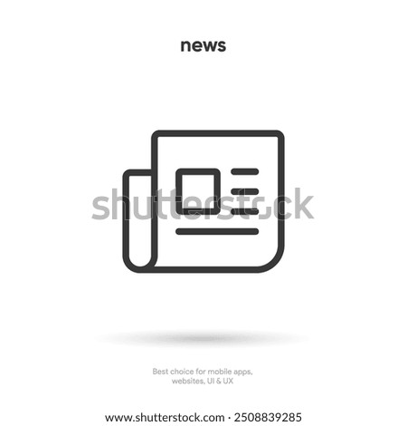 Flat newspaper icon, press linear icon, website newsletter outline symbol isolated on white screen