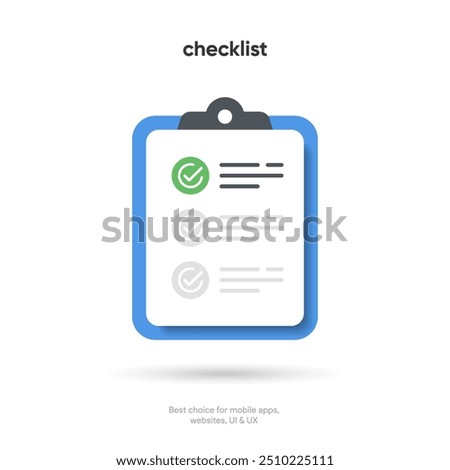 Tasks clipboard icon. Task done sign. Approved document icon. Project completed. Check Mark sign. Worksheet sign. Application form. Fill in the form. Report. Checklist icon