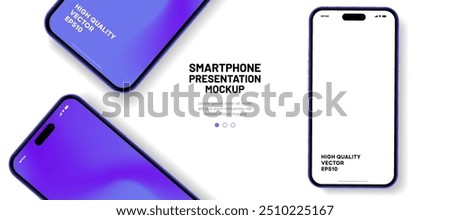 Realistic smartphone mockup. Mobile phone vector with isolated on white background. Device front view. 3D mobile phone with shadow. Realistic, high quality smart phone mockup for ui ux presentation.