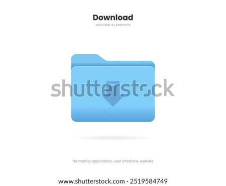 3d download icon button. Folder icon. Upload icon. Down arrow bottom side symbol. Click here button. Save cloud icon push button for UI UX, website, mobile application.