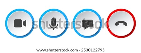 Phone calling icon set. Streaming icon set. Video call buttons set. Collection of internet conversation buttons. A set of video communication elements. Stock vector EPS10.