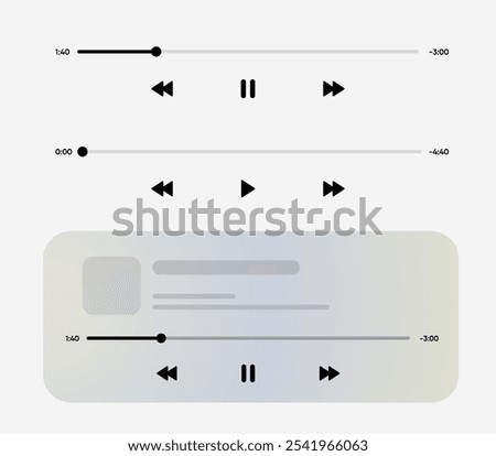 Media music player interface isolated on white background. Multimedia frame template. Mockup live stream window, player. Online broadcasting. Multimedia navigation and music application.