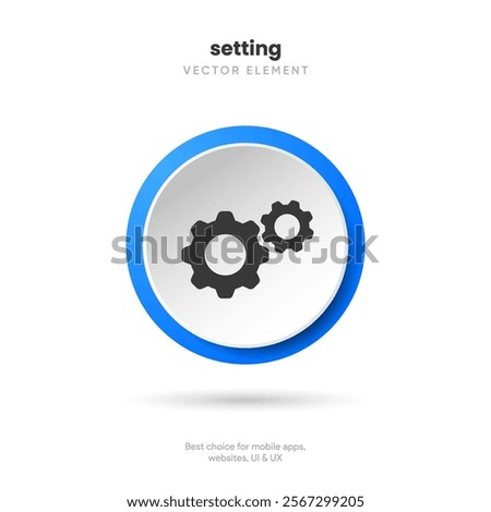 3d setting icon vector. Tools, cog, gear sign isolated on white background. Help options account concept. Trendy Flat style for graphic design. Icons for adjustment, gauge, tune, test.