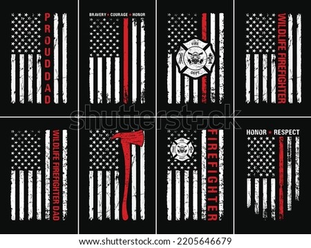 American Firefighter Design Template. Firefighter With USA Flag T Shirt Design Bundle