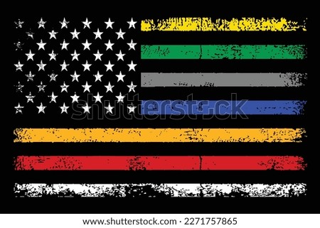 First Responders American Flag Thin Line Vector Design.