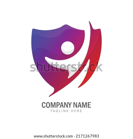 shield and people colorful gradient logo design template