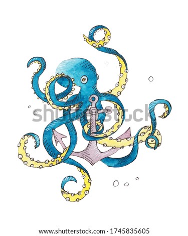 Children's illustration of an octopus. sketch of a sea animal.