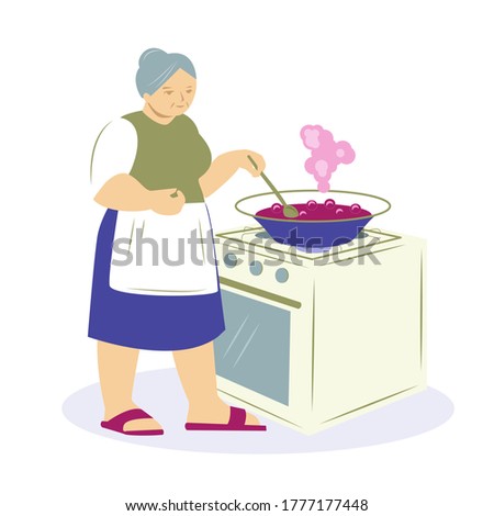 Similar – Image, Stock Photo Housewife making strawberry jam. Woman cutting fruits