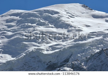 The summit of the Mont Blanc, in the french alps above Chamonix. The highest point in western europe