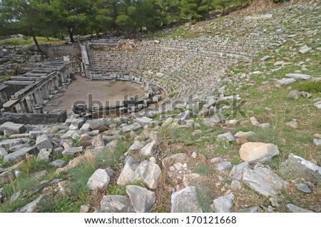 Ancient greek theater, at Pirene in western Turkey Stok fotoğraf © 