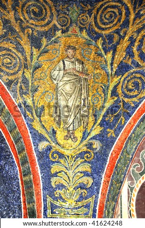a 5th century roman mosaic in a UNESCO listed baptistry of an apostle