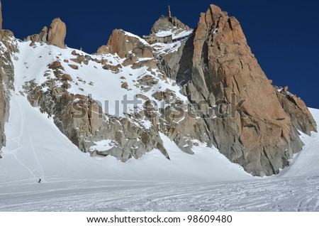 the Aiguille du Midi at Chamonix, the highest cable car station in France giving access to the Mont Blanc and other high peaks