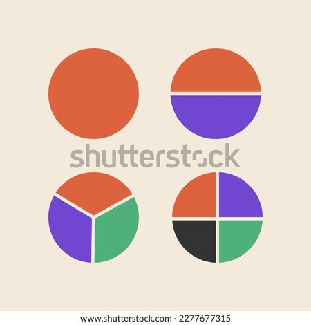 Bright color segment slice sign at brutalism style. Circle section graph 1, 2, 3, 4 for infographic, diagram.