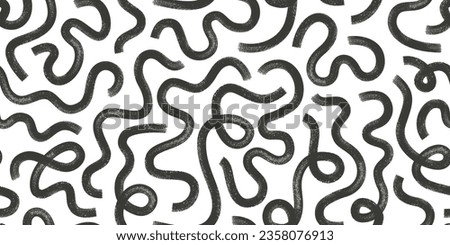 Hand drawn wavy maze seamless pattern. Brush curly black lines for background.