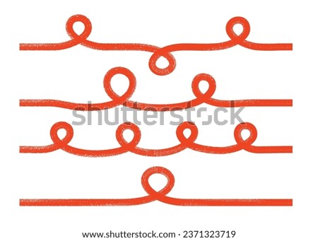 Bold curly lines, red squiggles set. Vector illustration with textored strokes.