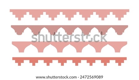 Arabic abstract borders. Simple boho roof lines. Moroccan arch shape. Vector illustrations.