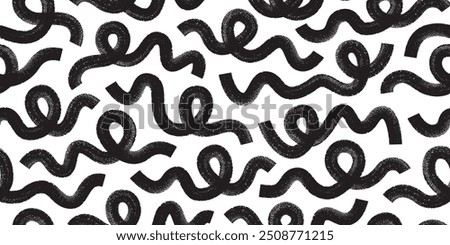 Abstract ink brush waves, squiggles, strokes vector seamless pattern. Modern curly lines banner, poster, background.