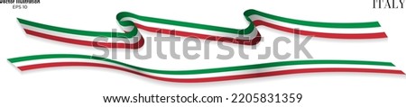 3d Rendered Italian Flag Ribbons with shadows, isolated on white background. Curled and rendered in perspective. Graphic Resource. Editable Vector Illustration. 