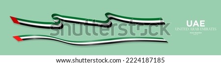 3d Rendered United Arab Emirates Flag Ribbons with shadows, isolated on white background. UAE Shiny Flag ribbons. Curled and rendered in perspective. Graphic Resource. Editable Vector Illustration.