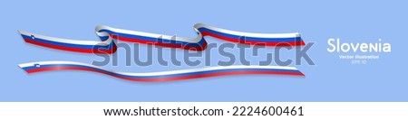 3D Rendered Slovenian Flag. Long Shiny Slovenian Flag Ribbons. Horizontal Flag of Slovenia. Vector Illustration. EPS 10.