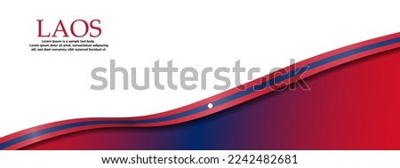 3D Laos Flag Banner with copy space and 3d Laotian flag ribbon. Silk Laos banner design background. Editable Vector Illustration. EPS 10.