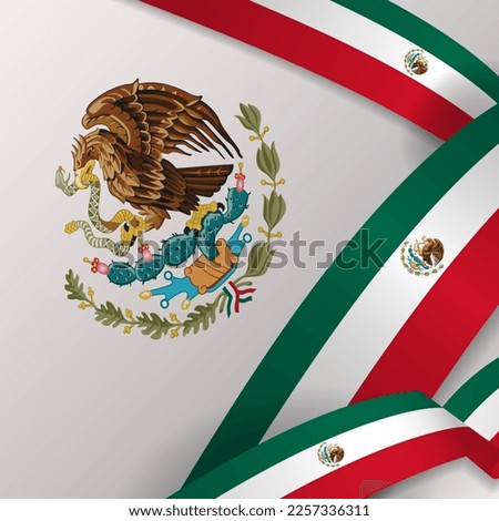 3D Mexico Flag Card Poster Design with Mexican Flag Coat of Arms on background. Vector Illustration. EPS 10